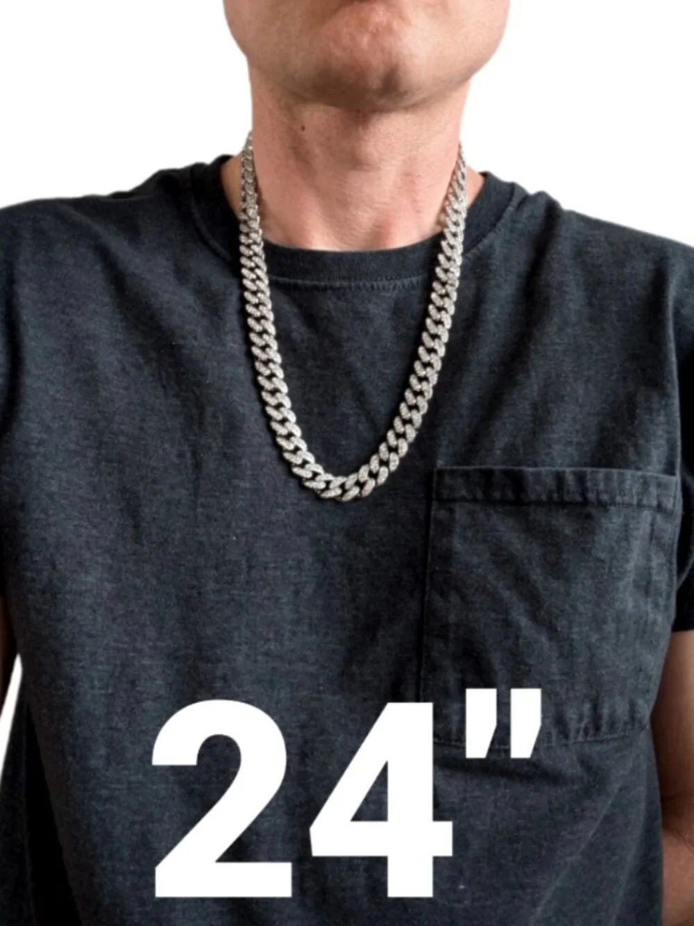 Silver Iced-Out Straight Cuban Gem Link Chain Necklace (24-inches) - Picture 3 of 6